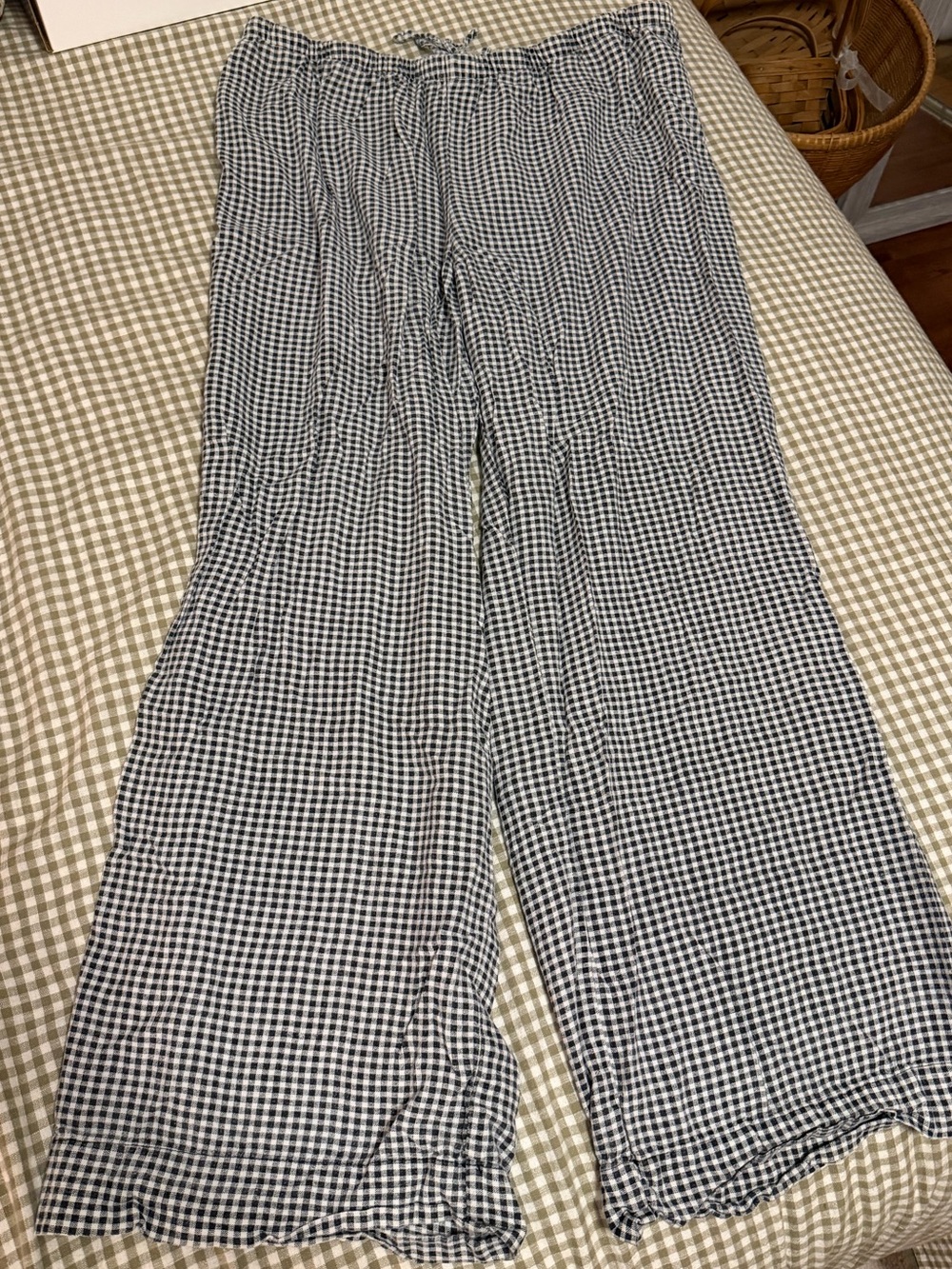 Black and White Gingham Wide-Leg Linen Pants